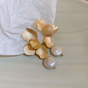 Gold Leaf Pearl Earrings